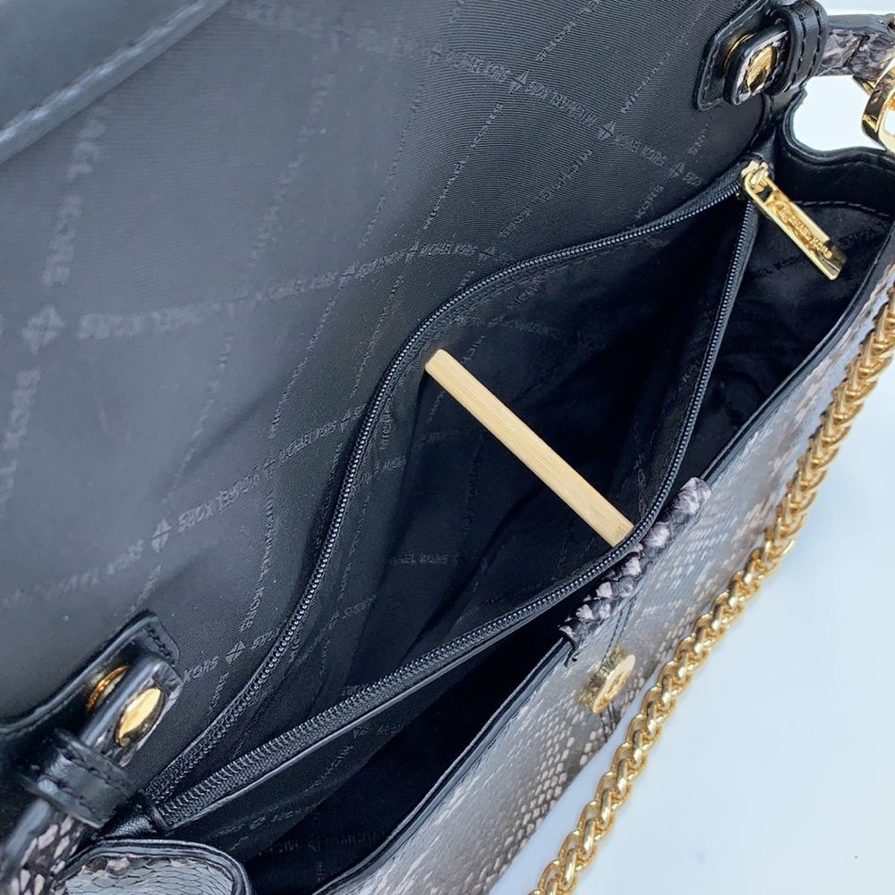Michael Kors Sonia Medium Snake Embossed Shoulder Crossbody Bag Black color - Picture 11 of 16